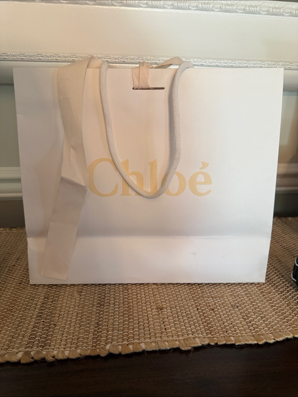 Cream Paper Shopping Bag with Rope Handles, 14.5X13